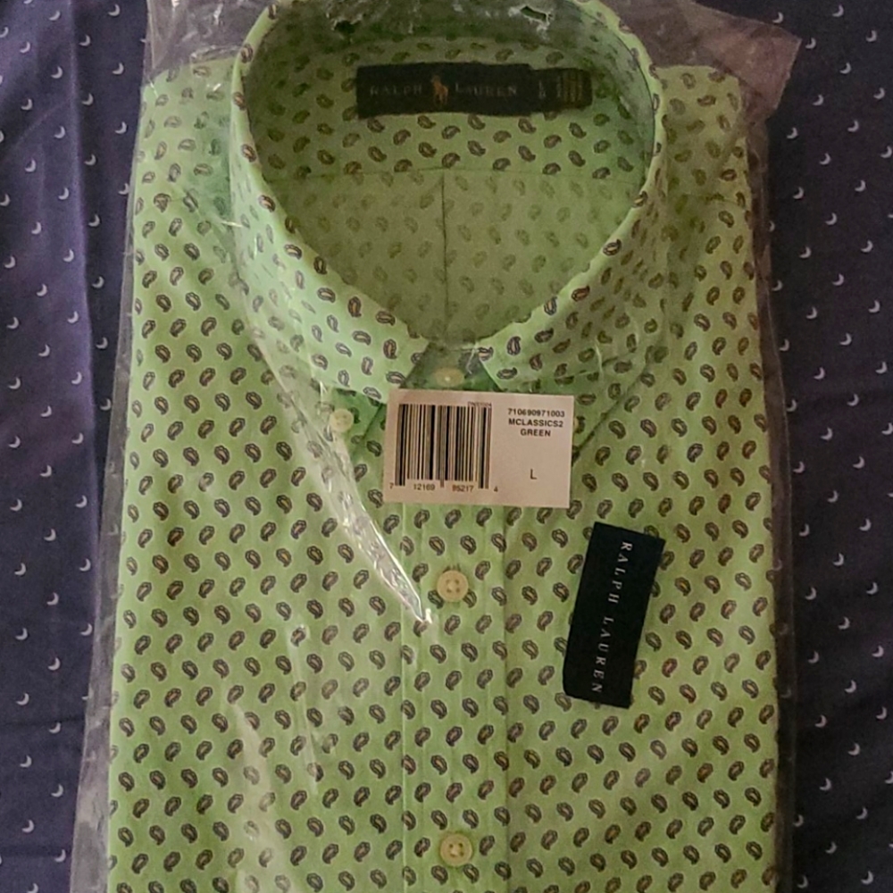 Long sleeve button down dress shirt.